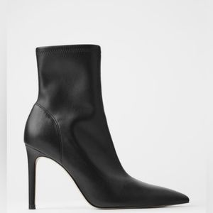 Zara Black faux Leather Elastic Heeled Booties